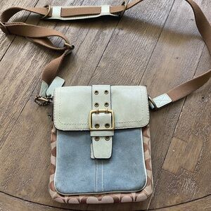 Blue and Brown Crossbody Bag with Leather Strap